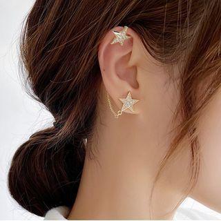 Star Chained Cuff Earring 1 Pair - Gold - One Size