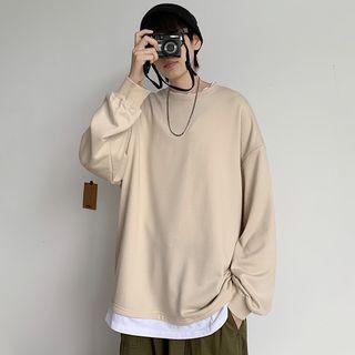 Plain Long-sleeve Mock Two-piece Top