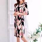 Elbow-sleeve Print Sheath Dress