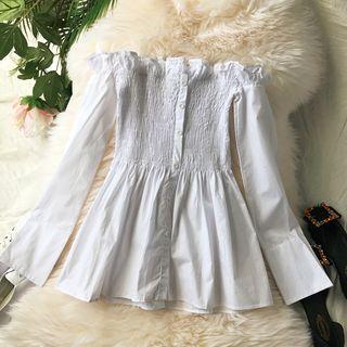 Long-sleeve Off Shoulder Top White - One Size