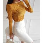 Shirred See-through Slim Lace Top