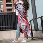 Elbow-sleeve Patterned Maxi Light Jacket