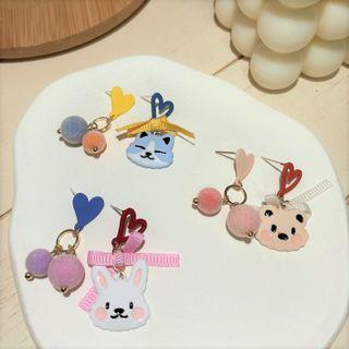 Animal Pom Pom Asymmetrical Alloy Dangle Earring