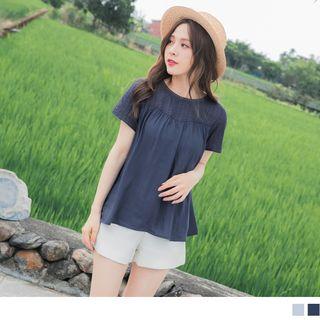 Eyelet Panel Short-sleeve Plain Top