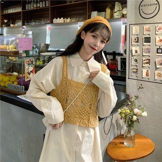 Crochet Knit Vest / Plain Long-sleeve Midi Shirtdress