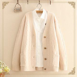 Pocket-front Cable-knit Cardigan