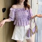 Off-shoulder Daisy Print Ruched Top