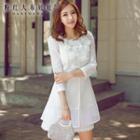 3/4-sleeve Flower Accent Lace Long Jacket