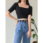 Square-neck Cropped Slim-fit Top
