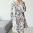 Faux-pearl Embellished Floral Shift Dress