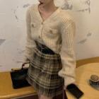 Open Front Cardigan / Plaid Skirt