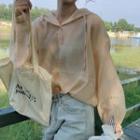 Long-sleeve Sheer Hooded Top Beige - One Size