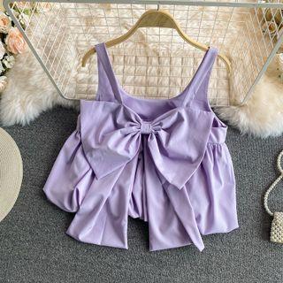 Plain Bow Detail Crop Tank Top
