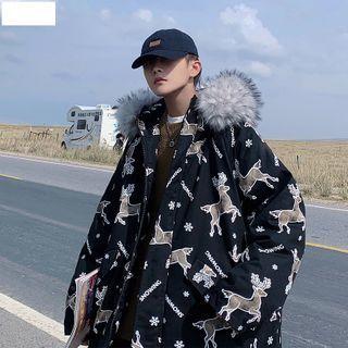 Deer Print Hooded Zipped Parka