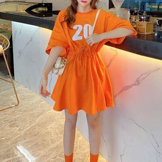 Elbow-sleeve Numbering A-line Dress