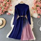 Long-sleeve Mock-neck Gradient Knit Midi A-line Dress