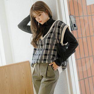 V-neck Loose-fit Plaid Vest