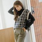 V-neck Loose-fit Plaid Vest