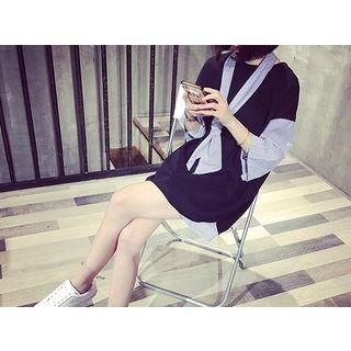 3/4-sleeve Bow Neck T-shirt Dress