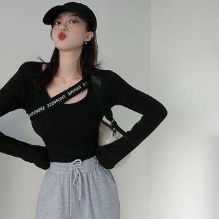 Square-neck Printed Letter Top