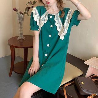 Short-sleeve Lace Collar Mini Shirtdress
