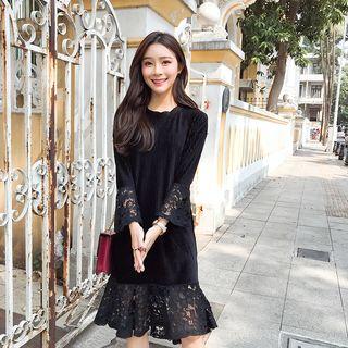 Ruffle Lace Panel Midi Dress