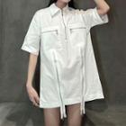 Elbow-sleeve Zip-up Polo Shirt
