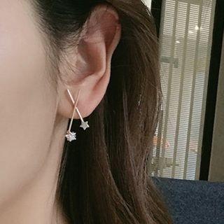 Rhinestone Star Alloy Cross Earring 1 Pair - 2119 - 925 Silver Earring - White & Gold Star - Gold - One Size