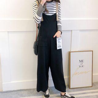 Set: Striped Long-sleeve Knit Top + Wide-leg Jumper Pants