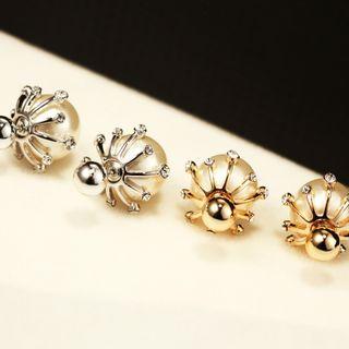 Rhinestone Faux Pearl Double-sided Earring