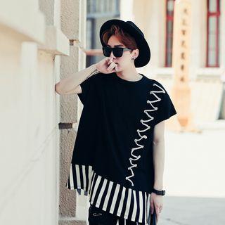 Striped Hem Lace Up Detail Tank Top