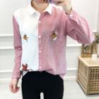 Pinstriped Panel Animal Embroidered Shirt