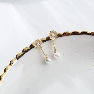 Cz Flower Drop 925 Sterling Silver Earring