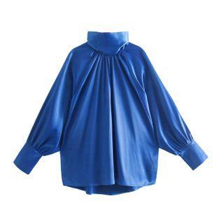 Stand Collar Shirred Plain Blouse