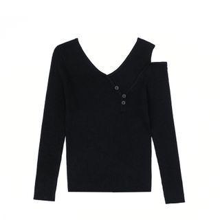 Cold-shoulder Button-up Knit Top