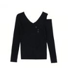 Cold-shoulder Button-up Knit Top