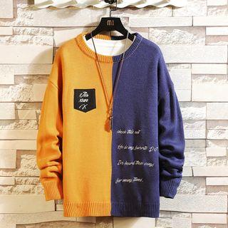 Letter Embroidered Two-tone Sweater