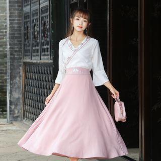 Set: Ruffled Embroidered Dress + Skirt