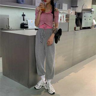 Drawstring Crop T-shirt / High-waist Harem Pants / Camisole