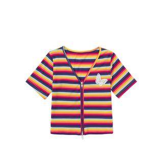 Striped Zip Detail Short-sleeve T-shirt