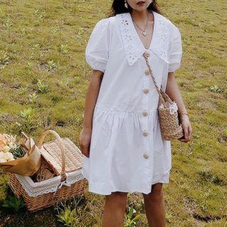 Short-sleeve Lace Collar Mini A-line Dress