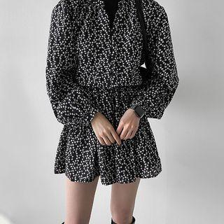 Tie-waist Shirred Floral Dress One Size