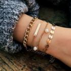 Set Of 4: Faux Pearl Alloy Bracelet (assorted Designs) Gold - One Size