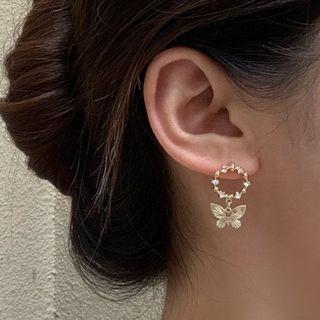 Sterling Silver Butterfly Ear Stud 1 Pair - Gold - One Size