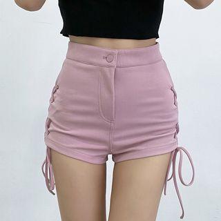 Drawstring High Waist Denim Hot Pants