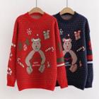 Long Sleeve Christmas Bear Print Sweater