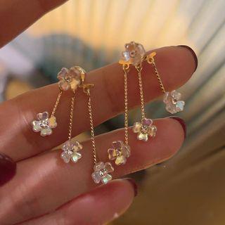Rhinestone Floral Drop Earring 1 Pair - Drop Earring - S925silver - Gold & White - One Size