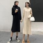 Turtleneck Split-hem Midi Sweater Dress