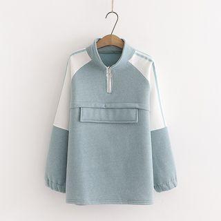 Half-zip Color Panel Sweatshirt Blue - One Size