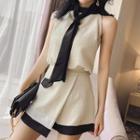 Set: Sleeveless Top + Shorts + Neck Tie